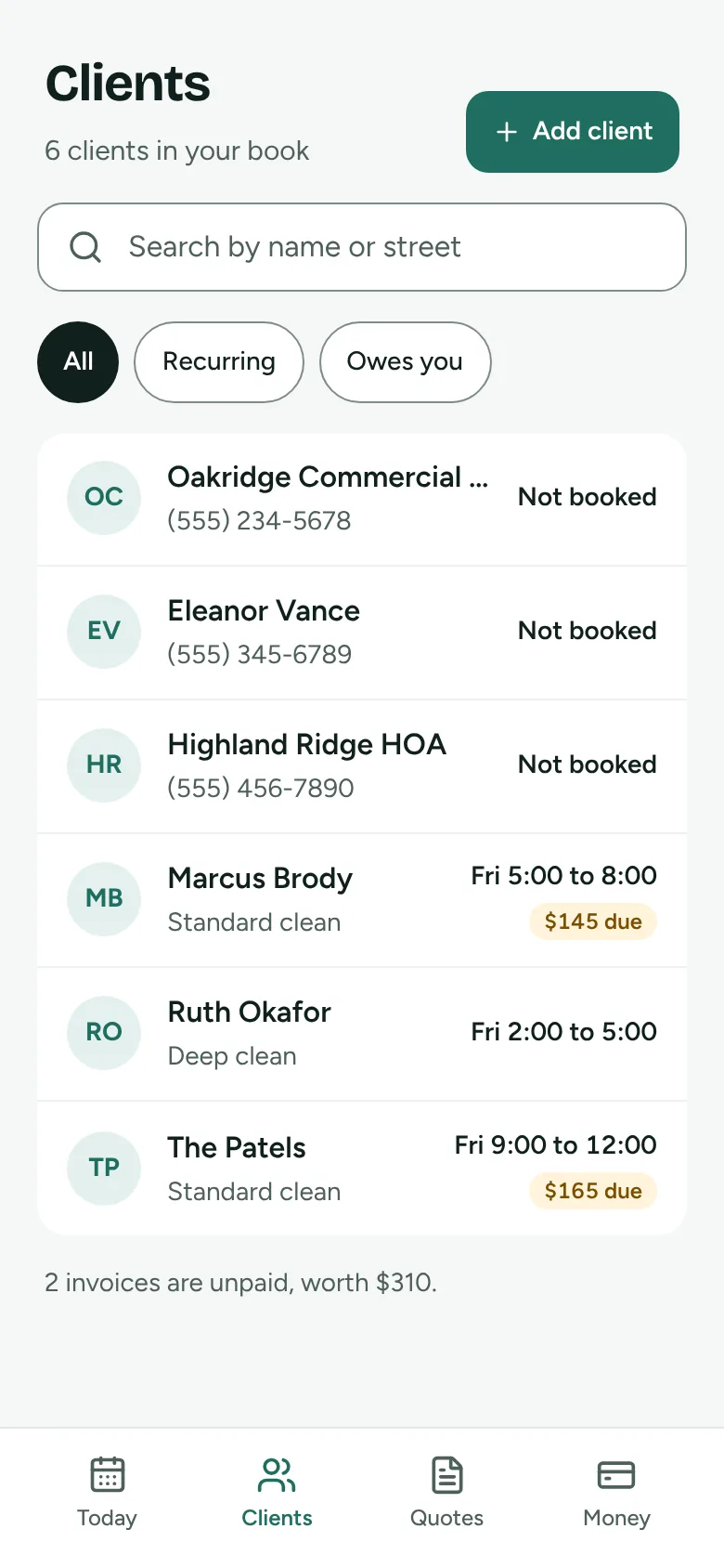 Recurring clients that stay on track
