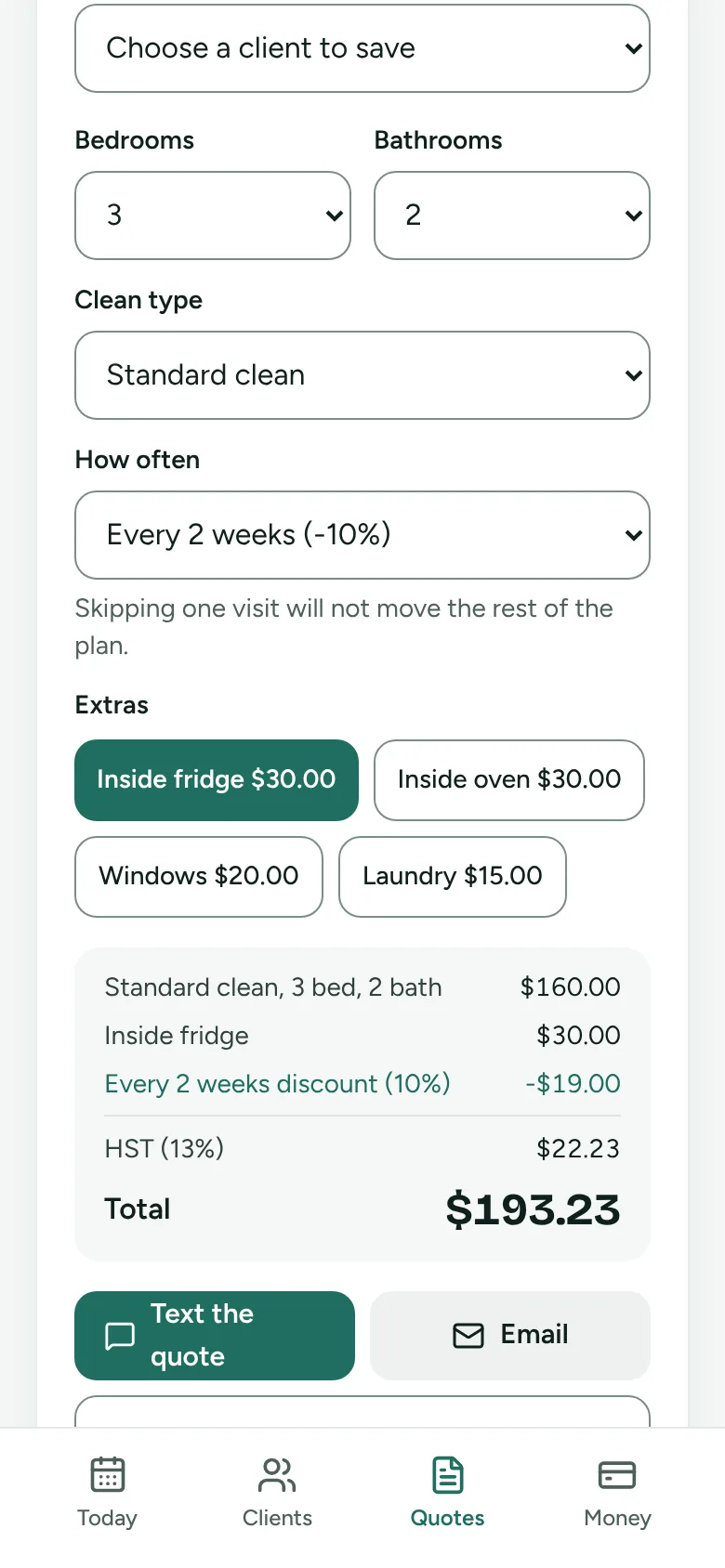 Quote a clean in seconds